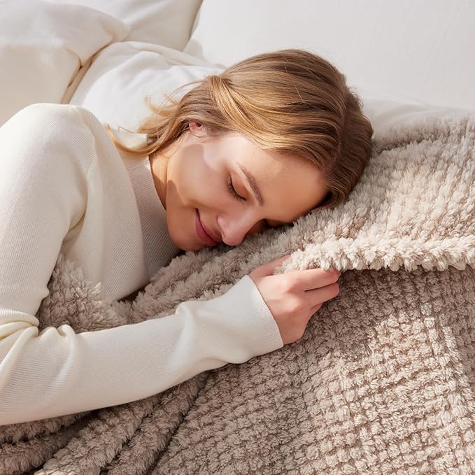 Whale Flotilla Extra Large Fuzzy Fleece Throw Blanket for Couch, 50x70 Inch Fluffy Warm Soft Jacquard Blankets for All Season, Lightweight and Cozy, Camel