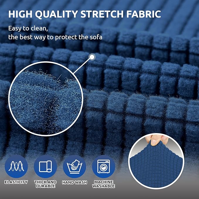 KEKUOU Stretch Loveseat Sofa Cover Slipcover,Couch Covers for 2 Cushion Couch Sofa (55"-78") Furniture Protector Sofa with Elastic Bottom for Kids,Dog. Jacquard Small Checked (Medium,Classic Blue)