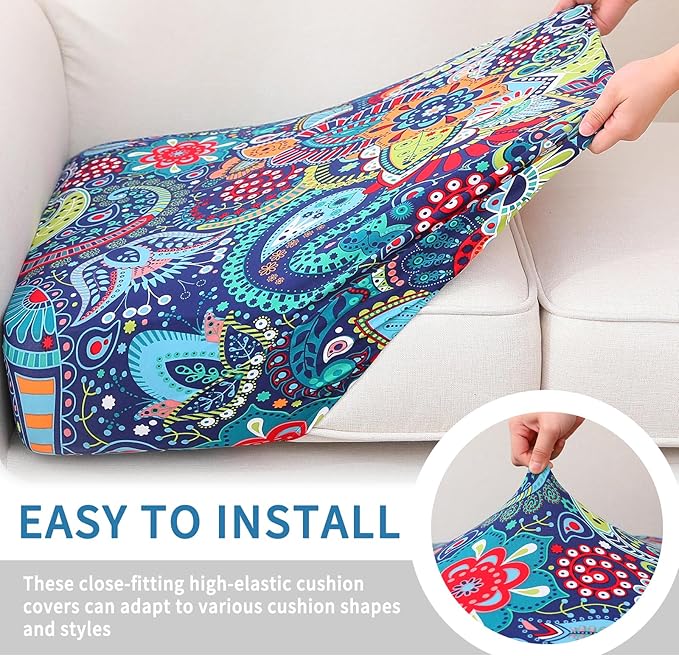 hyha Printed Couch Cushion Covers, Floral Sofa Covers Washable for 3 Cushion Couch, Stretch Pattern Outdoor Cushion Covers for Patio Furniture with Elastic Bottom(3 Packs, Paisley)