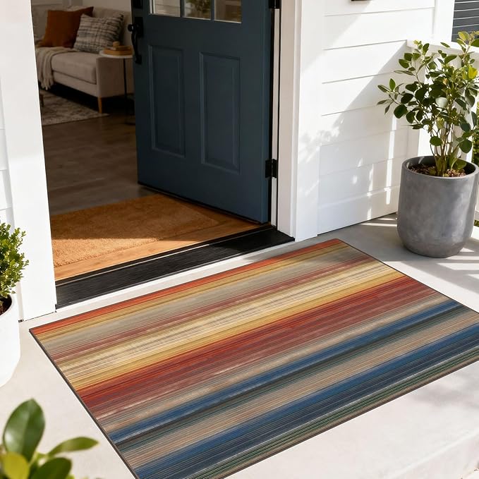Modern Outdoor Rug - 28" x 43" Front Door Mat Indoor Outside Entrance Non-Slip Washable Outdoor Mat Rust Ombre Entry Rug for Entryway Kitchen Bedroom Layered Doormat for Front Porch Decor