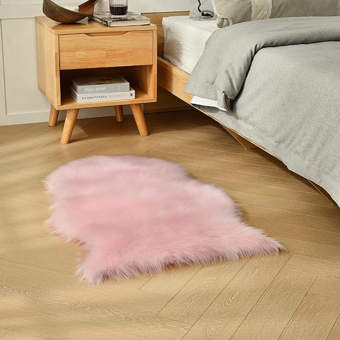 duduta Pastel Pink Rug Faux Sheepskin Fur 2x3 ft, Fluffy Shag Throw Rugs for Girls Bedroom Kids Room Nursery Chair Cover Non Slip