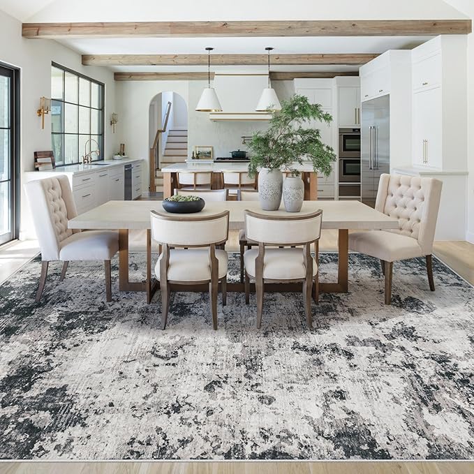 8x10 Area Rugs for Living Room, Washable Modern Abstract Large Area Rug Neutral Soft Non Slip Kids Rug Stain Resistant Indoor Carpet for Bedroom Nursery Dining Room Playroom(Black, 8'x10')