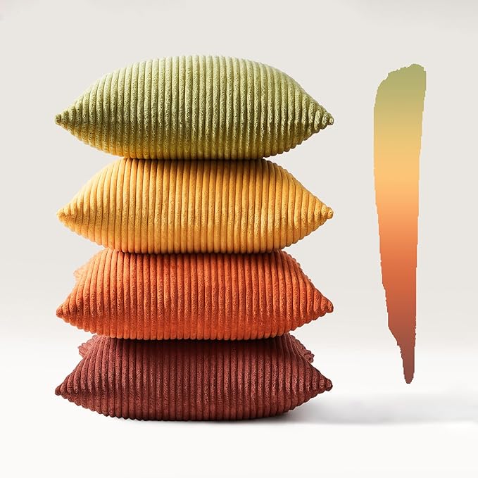 Topfinel Fall Burnt Orange Throw Pillow Covers 16x16 Set of 4,Corduroy Striped Decorative Cushion Cases for Couch Living Room Sofa Guest Bedroom Fluffy,Small Cute Shams