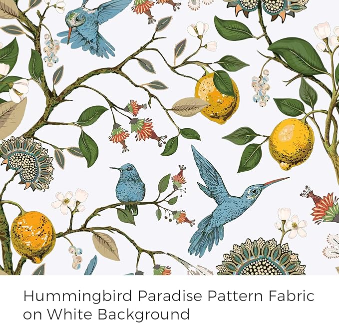 Topfinel 102 Inches Long White Luxury Curtains for Living Room Bedroom, Blackout Vintage Art Deco Victorian Curtains Floral Lemon Hummingbird Printed Grommet Drape 102 Inch Length