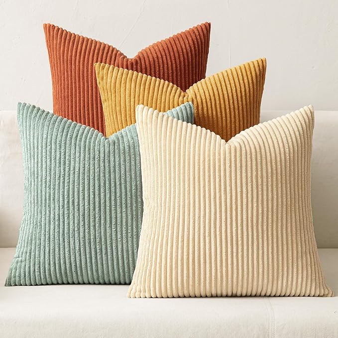 MIULEE Boho Farmhouse Throw Pillow Covers 16x16 Inch Set of 4 Modern Natural Decorative Cushion Covers Soft Corduroy Home Decor for Spring Couch Bed Sofa Living Room Teal-Rust Gradient Series