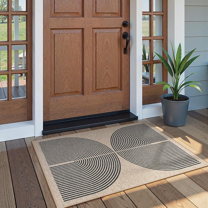Lahome Enfys Rainbow Easy Jute Rug, 32"x48" Outdoor Mat Non Slip Door Mat Indoor Entrance, Farmhouse Neutral Lightweight Non Shedding Low Pile Throw Rug for Kitchen Entry Foyer