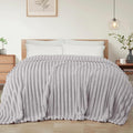 Exclusivo Mezcla Queen Size Flannel Fleece Blanket, Super Soft Striped Jacquard Bed Blanket, Lightweight Fuzzy Cozy for All Seasons, 90x90 Inches, Light Grey