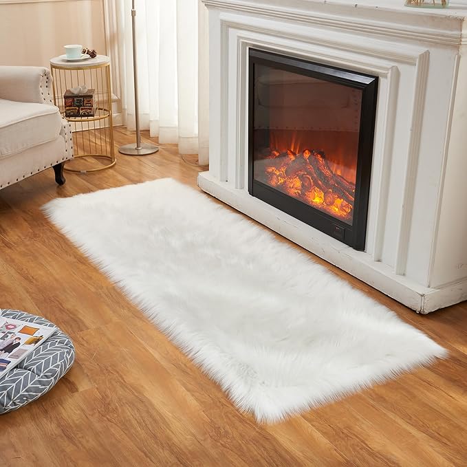 EasyJoy Ultra Soft Fluffy Rugs Faux Fur Rug Chair Cover Seat Pad Fuzzy Area Rug (White, 2x6 ft Rectangle)