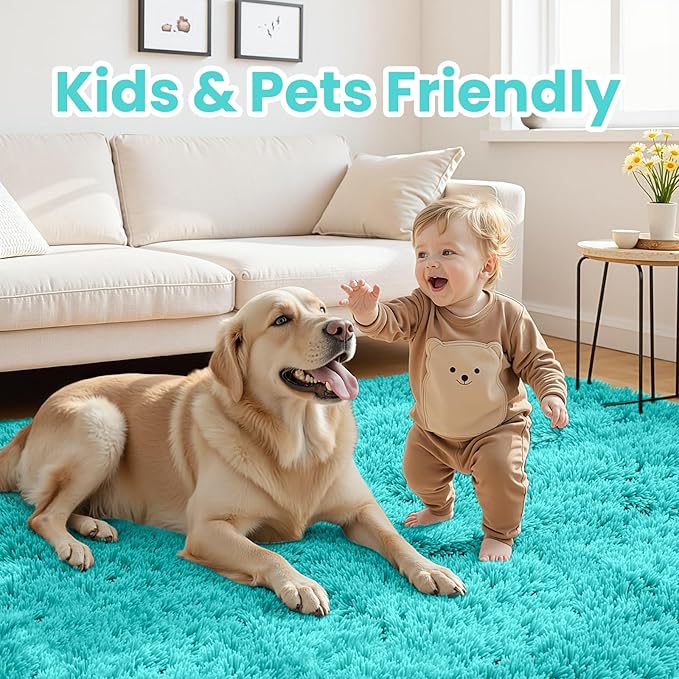 6x9 Area Rugs for Living Room Rug: Soft Fluffy Shag Teal Blue Rugs for Bedroom, Non-Slip Large Fuzzy Plush Rug Indoor Floor Carpet for Nursery Kids Boys Girls Room, Dorms, Playroom, Modern Home Decor