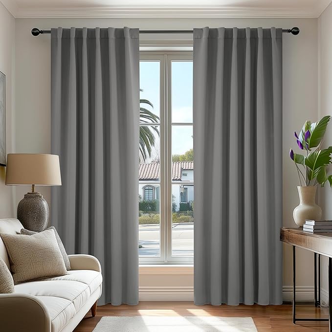 Deconovo Blackout Curtains, Thermal Insulated, W52 x L108 2 Panels, Back Tab, Machine Washable, Room-Darkening Drapes for Bedroom/Living Room Light Grey