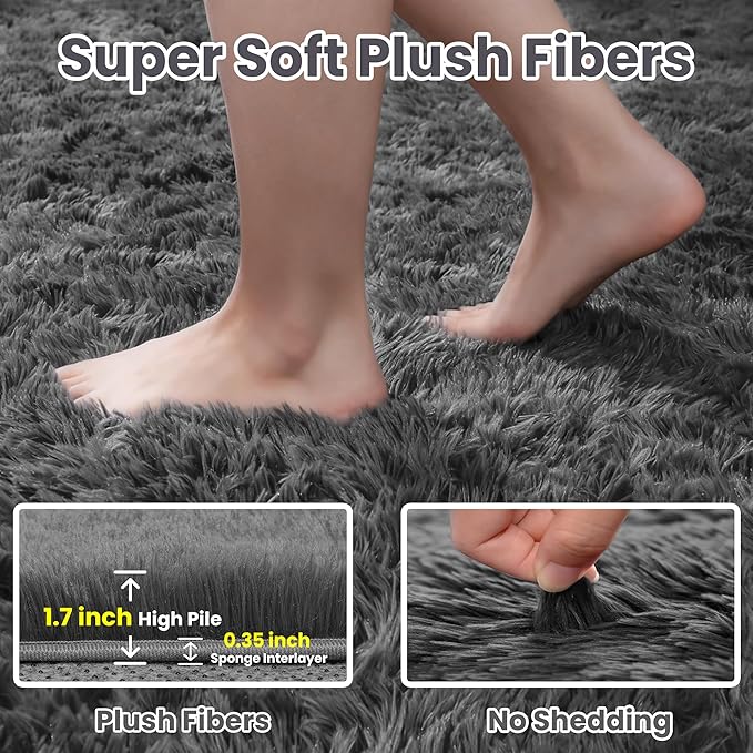 5x8 Area Rugs for Living Room: Soft Fluffy Shag Grey Rugs for Bedroom, Non Slip Large Fuzzy Plush Rug Indoor Floor Carpet for Nursery Kids Boys Girls Room, Dorms, Playroom, Modern Home Decor