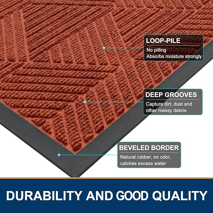 Smiry Front Door Mat Outside Entrance, Heavy Duty Sturdy Natural Rubber Doormat, Trap Dirt and Moisture, Easy Clean Low Profile Mats for Indoor Outdoor Entry, Irregular Triangle (29.5x17, BRN-Orange)