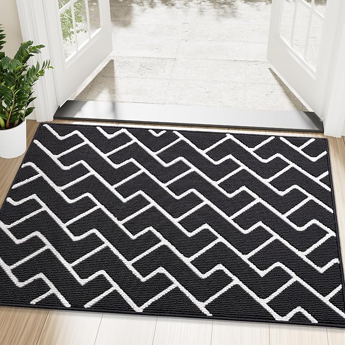 OLANLY Front Door Mat, Non-Slip Rubber Backing, Dirt Resistant and Absorbent, Washable, Easy to Clean Low-Profile Indoor Doormat for Back Door, Entryway, Inside Entrance, 48x32, Deep Black