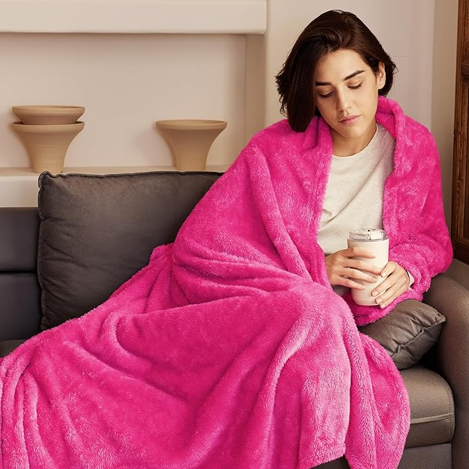 Exclusivo Mezcla Plush Fuzzy Fleece Throw Blanket Extra Large, Super Soft, Fluffy and Warm Blankets for Couch, Bed, All Season (Hot Pink, 50x70 inches)