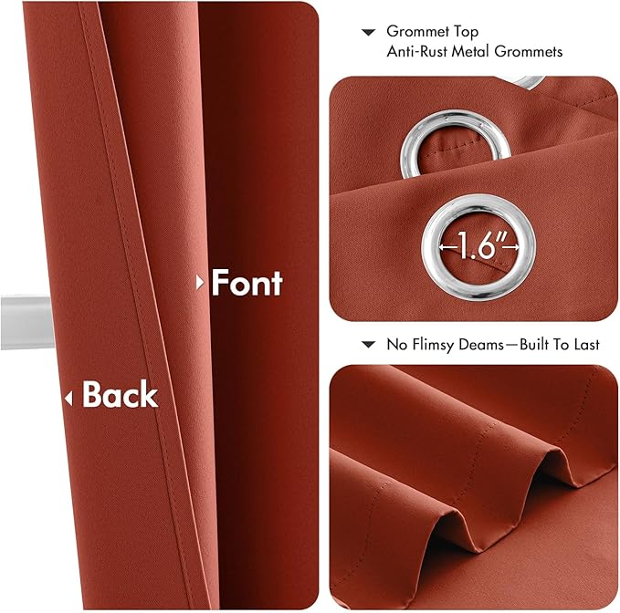 MIULEE Burnt Orange Blackout Curtains for Bedroom Living Room 72 Inches Long 2 Panels, Thermal Insulated Room Darkening Drapes Solid Grommet Top Noise Reduction Terracotta Rust Fall Window Treatments
