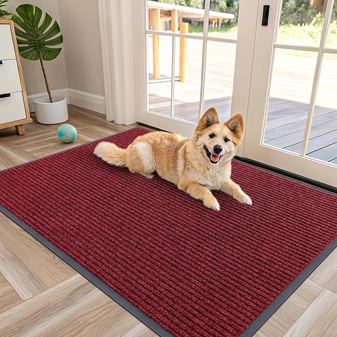 OLANLY Front Door Mat Indoor Outdoor Entrance, Waterproof Heavy Duty Doormat, Fade Resistant, Low Profile, Easy Clean Patio Porch Welcome Floor Mats for Entry, 47x30, Wine Red