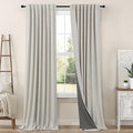 Linen Blackout Curtains 84 Inch Length 2 Panels Set for Living Room Bedroom Back Tab Thermal Insulated 100% Black Out Linen Drape Room Darkening Window Curtain 84 Inch Long Stone Taupe Birch Tan Beige