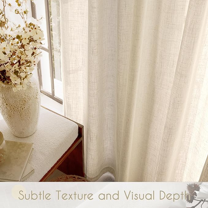 Greyish Beige Linen Curtain 84 inch Length 2 Panels Set Back Tab Light Filtering Living Room Curtain Drapes Home Office Modern Minimalist Decor Farmhouse Boho Neutral Semi Sheer Curtain 84 inch Long