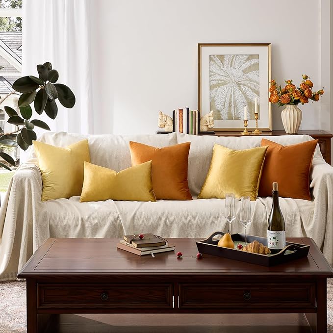 GIGIZAZA Golden Throw Pillow Covers 20x20 Decorative Velvet Cushion Covers Pack of 2 Pillowcase for Sofa