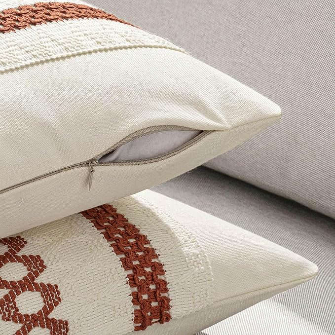 MIULEE Set of 2 Rust Decorative Pillow Covers 20x20 Inch Farmhouse Rustic Boho Couch Throw Pillows Modern Cotton Cushion Covers Retro Cute Macrame Woven Home Decor for Bed Sofa Chair