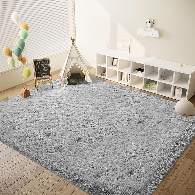 8x10 Area Rugs for Living Room: Fluffy Shag Soft Washable Rug Large Fuzzy Plush Indoor Carpet for Bedroom Nursery Playroom Kids Girls Boys Room (Grey, 8'x10')