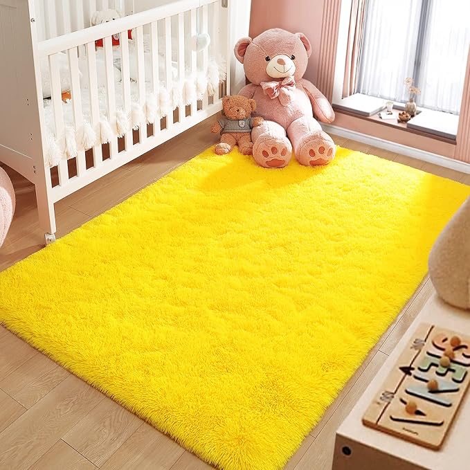 LOCHAS Ultra Soft Indoor Modern Area Rugs Fluffy Living Room Carpets for Children Bedroom Home Decor Nursery Rug 3x5 Feet, Yellow