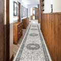 Hallway Washable Runner Rug - 2'6x12 Kitchen Rugs Entryway Rug Runner Vintage Soft Floor Mat Non Slip Indoor Farmhouse Carpet for Bathroom Living Room Bedroom (2'6''x12', Grey)