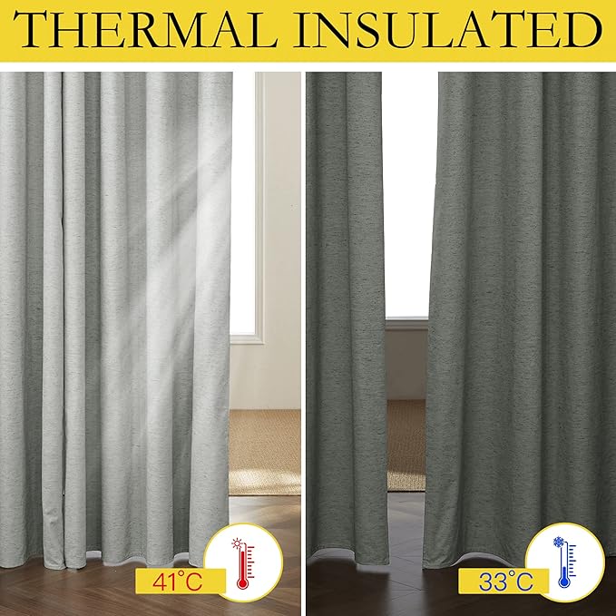 NICETOWN Grey Full Shade Cold Reducing Curtain Panels, 52 x 63 inch, Pair of Energy Smart & Noise Blocking Out Blackout Drapes for Dining Room Window, Thermal Insulated Guest Room Window Dressing