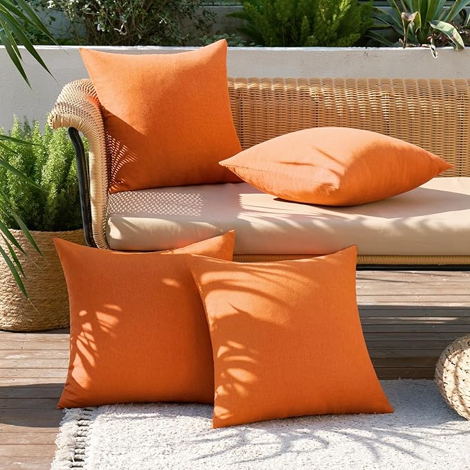 MIULEE Pack of 4 Decorative Bright Orange Throw Pillow Covers Linen Waterproof Pillow Covers Outdoor Farmhouse Cushion Cases for Halloween Patio Garden Tent Balcony Couch Sofa 16x16 inch