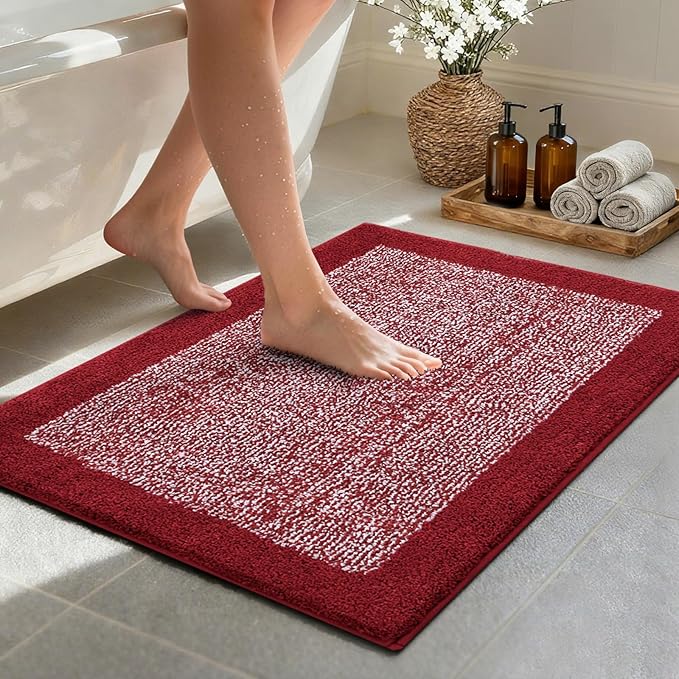 36x24 Large Bathroom Rugs Washable Non Slip, Red Bath Mat for Bathroom Floor Tub, Soft Absorbent Quick Dry Mats for Shower, Bathtub,Home Decor