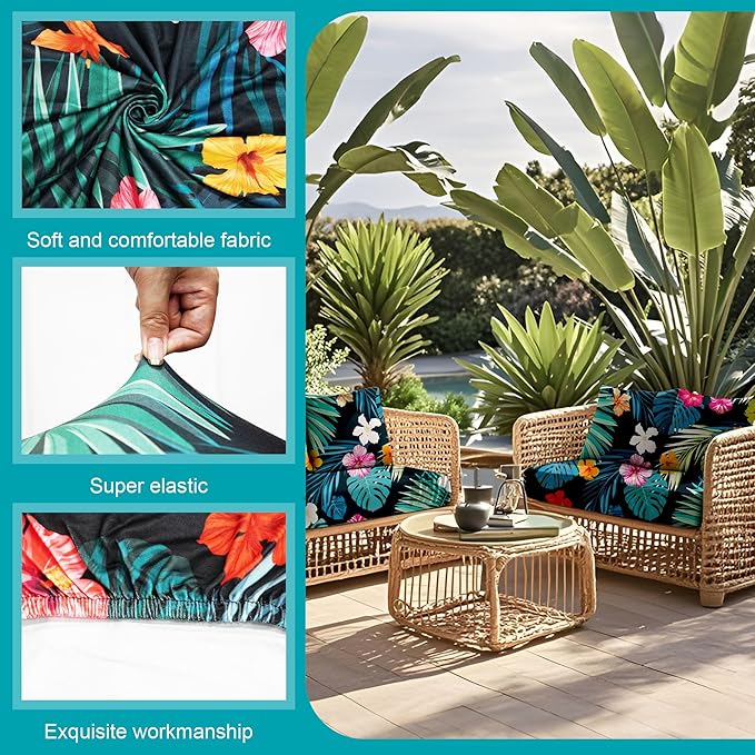 14Pcs Stretch Patio Cushion Covers,Outdoor Couch Covers Replacement,Outdoor Couch & Sofa Slipcovers,for Patio Furniture Cushion Covers,Washable Reusable Furniture Protector (Summer Night ,Cover Only)