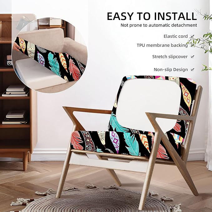 8Pcs Outdoor Cushion Covers, Patio Cushion Covers,Stretch Elastic Slipcovers, Replacement Washable & Reusable Furniture Protector for Patio Couch(Dream Feather,8PCS)