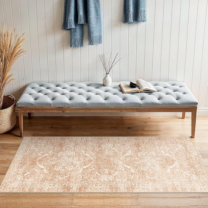 2x5 Washable Hallway Runner Rug - Non Slip Kitchen Runner Rugs with Rubber Backing Vintage Low-Pile Carpet Runners for Entryway Dining Room Laundry Room Home Decor (Brick)
