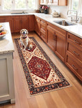 SERISSA Boho Washable Runner Rug, 2x5 Rug Runner Non-Slip Vintage Red Black Hallway Kitchen Runner Rug Ultra Soft Print Distressed Floor Carpet Runner for Bedroom Bathroom Laundry Living Room