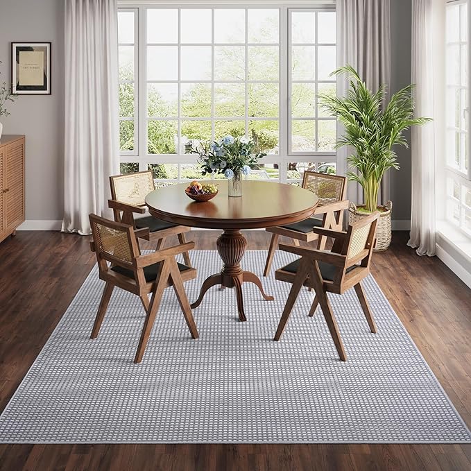 YDKGL Boho Washable Area Rugs 5x7 ft, Non Slip Area Rug for Living Room, Braided Office Rugs Bedroom Rug Woven Washable Indoor Floor Carpets for Office Dining Bedroom Living Room, Easy to Clean, Gray