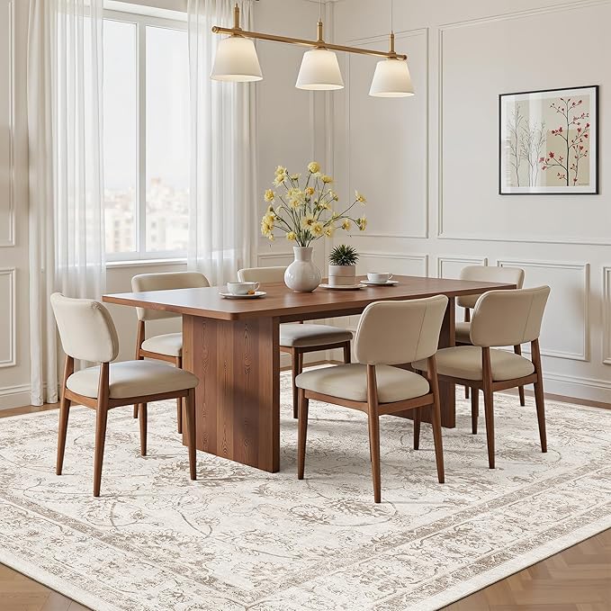 Madane Washable 6x9 Area Rugs for Living Room, Vintage Natural Rug with Non-Slip Backing, Soft Stain Resistant Throw Rugs Thin Carpet for Bedroom Dining Room Farmhouse (6 x 9, Brown/Ivory)