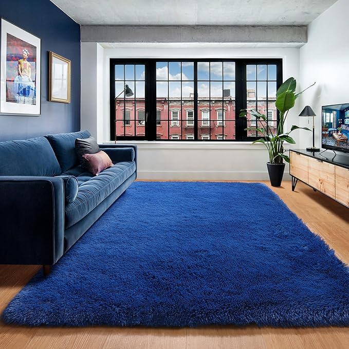 ONASAR Navy Blue Area Rugs for Living Room Bedroom, 5x8 Fluffy Bedside Rug, Soft Plush Fuzzy Shaggy Indoor Floor Carpets for Nursery Kids Boys Girls Men Teen Playroom Home Decor Aesthetic