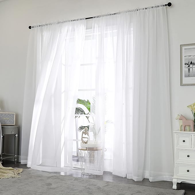 Chyhomenyc White Sheer Curtains 84 Inches Long 2 Panels Set - Light Filtering White Curtains for Living Room, Soft Gentle Voile Rod Pocket Bedroom Window Drapes, 42Wx84L Inch, 2PCS