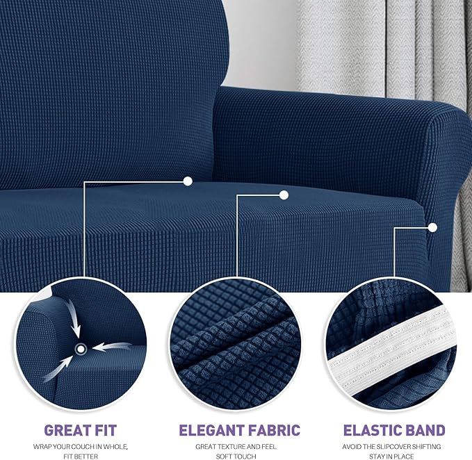 ZNSAYOTX Stretch Oversized Couch Cover Universal Sofa Covers for Living Room Dogs Pet Furniture Protector Spandex Extra Large Sofa Slipcovers with Anti Slip Foam Sticks (Navy Blue, XL Sofa)