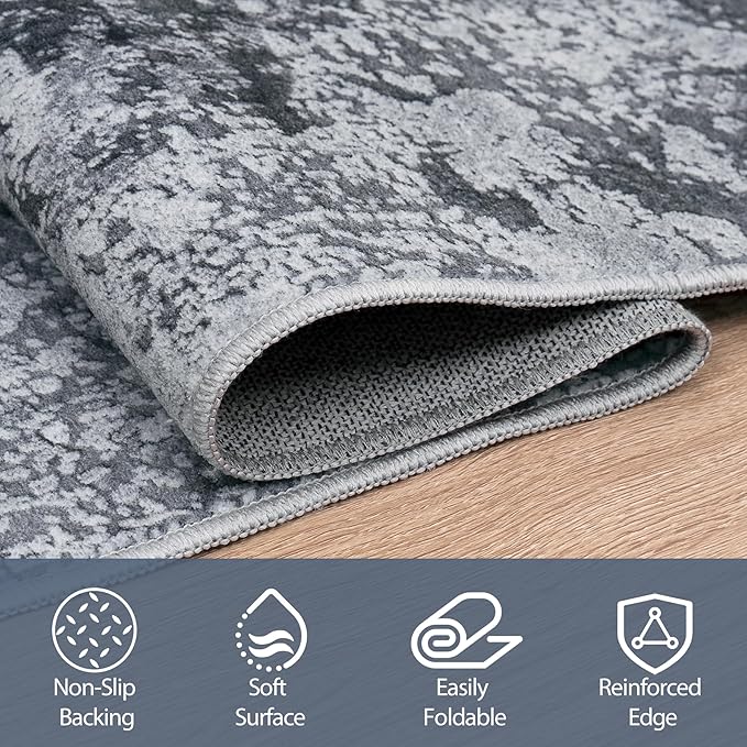 9x12 Area Rugs for Living Room Rug Washable: Abstract Large Rug for Dining Room Bedroom Carpet Non Slip 9 by 12 Indoor Modern Nursery Home Office Black
