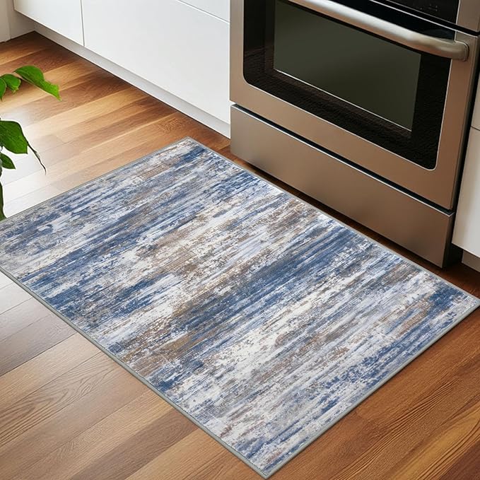 KOZYFLY Small Area Rug 2x3 Rug Entryway Rugs Modern Abstract Indoor Non-Slip Machine Washable Rug, Dining Room Rug with Soft Low Pile for Living Room Bath Office Small Carpet Floor Mats Blue Rust