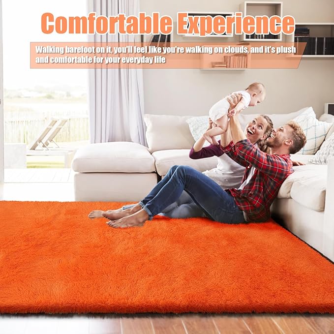 8x10 Fluffy Area Rugs for Living Room,Shag Area Rug for Bedroom,Soft Orange Fuzzy Rug Non-Shedding Indoor Plush Carpet for Kids Bedroom Nursery Home Decor