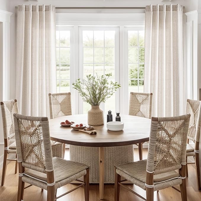 Beige Flax Linen Curtains 90 Inches Long for Bedroom 2 Panels Back Tab Loop Pocket Privacy Neutral Semi Sheer Curtains Country Rustic Farmhouse Light Filtering Drapes for Living Dining Room 40x90