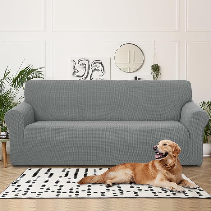 U-NICE HOME 4 Seater Stretch Couch Cover Sofa Cover Washable Sofa Slipcover Furniture Protector for 3 Cushion Couch Sofa Pet Friendly, Grey
