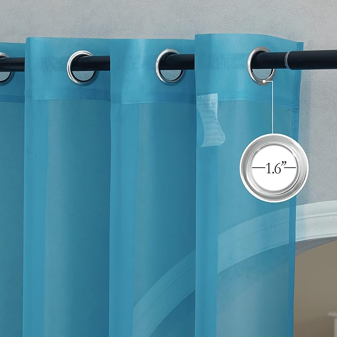 NICETOWN Bedroom Curtains for Windows 84 inch Length, Grommet Casual Voile Sheer with Light Filtering Drapes Airy & Elegant for Nursery/Living Room, Teal, Set of 2, W54 x L84