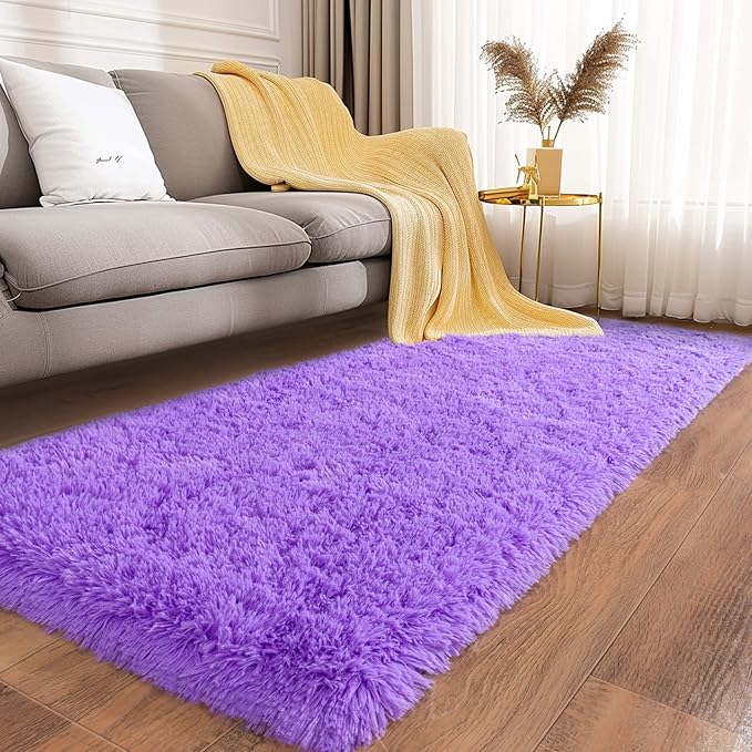 Ultra Soft Runner Rugs for Bedroom Hallways with Upgraded Non-Slip Rubber Backing & Thick Memory Sponge, 2x8 Feet Fluffy Shag Throw Area Rug for Bedside Dorm Light Purple