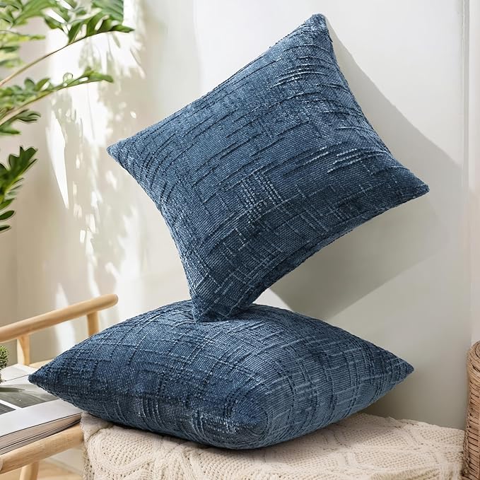 decorUhome Navy Blue Chenille Euro Sham Throw Pillow Covers 26x26 Set of 2 Textured Soft Cozy Slubby Couch Pillow Covers Modern Farmhouse Boho Decorative Pillow Cases for Bed Sofa Living Room