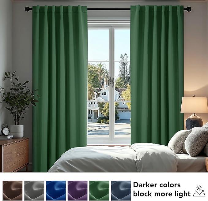 Deconovo Blackout Curtains, Thermal Insulated, W42 x L84 2 Panels, Back Tab, Machine Washable, Room-Darkening Drapes for Bedroom/Living Room Dark Forest