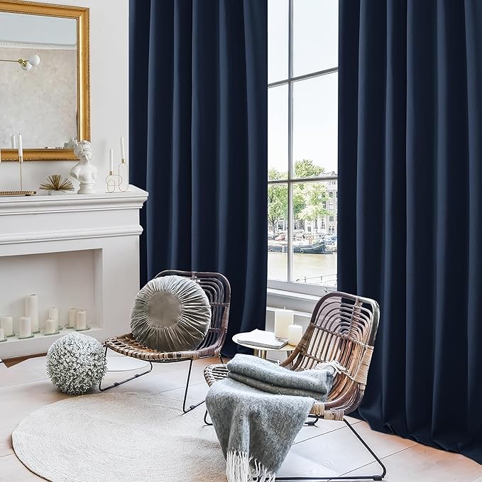 Deconovo Solid Back Tab and Rod Pocket Curtains Thermal Insulated Blackout Window Curtains for Kitchen 52Wx54L Inch Navy Blue 2 Panels