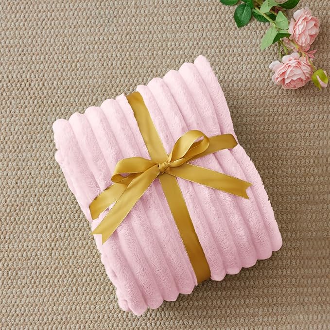 BEDELITE Fleece Throw Blanket for Couch - 300GSM Soft & Warm Fluffy Cherry Blossom Blanket, Decorative and Giftable Striped Blankets for Women, Men, 50"x60"